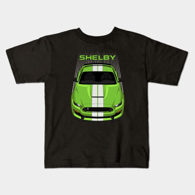 Ford Mustang Shelby GT350 2015 - 2020 - Grabber Lime - White Stripes Kids T-Shirt by V8social